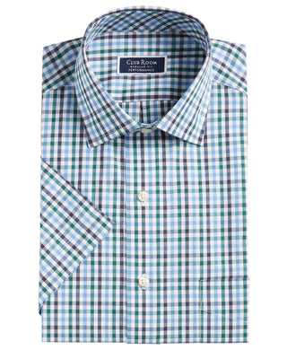 Club Room Men's Wrinkle-Resistant Gingham Dress Blue Shirt Size 16x32-33