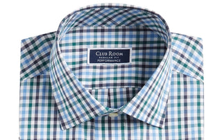 Club Room Men's Wrinkle-Resistant Gingham Dress Blue Shirt Size 16x32-33