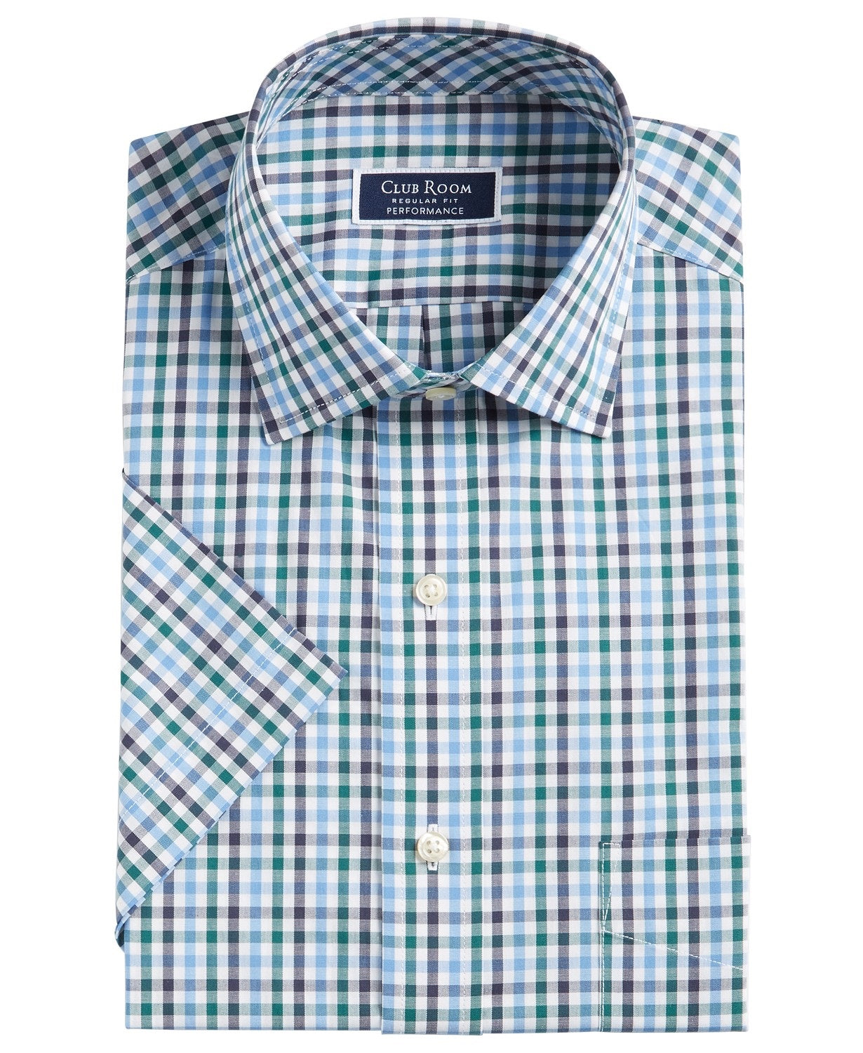 Club Room Men's Wrinkle-Resistant Gingham Dress Shirt Size 17.5x34-35