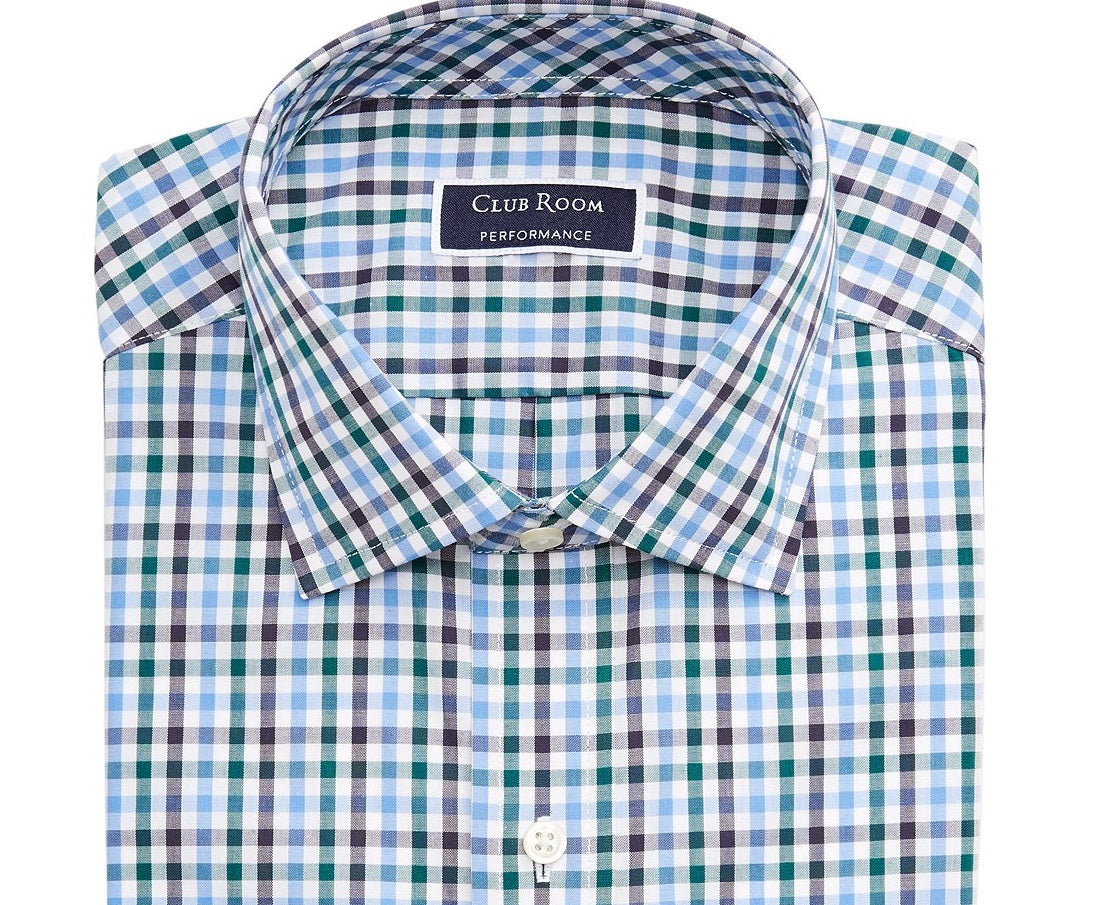 Club Room Men's Classic/Regular-Fit Stretch Gingham Dress Shirt Blue Size 15X32-33