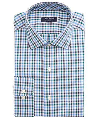 Club Room Men's Classic/Regular-Fit Stretch Wrinkle-Resistant Gingham Dress Shirt Blue Size 36-37