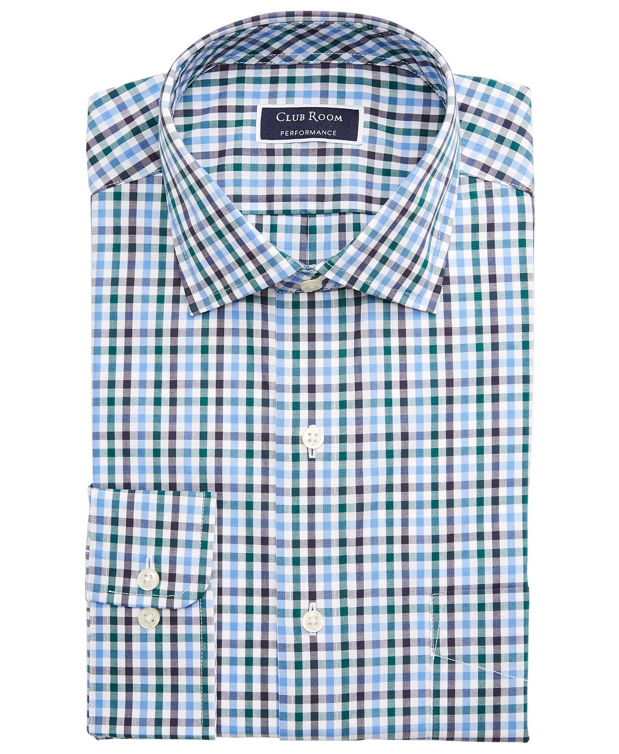 Club Room Men's Classic/Regular-Fit Stretch Wrinkle-Resistant Gingham Dress Shirt Blue-Green Size 32X33