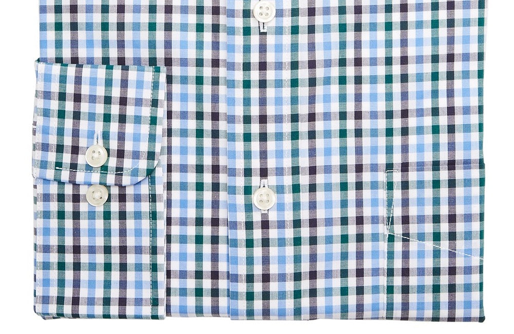 Club Room Men's Classic/Regular-Fit Stretch Wrinkle-Resistant Gingham Dress Shirt Blue-Green Size 32X33