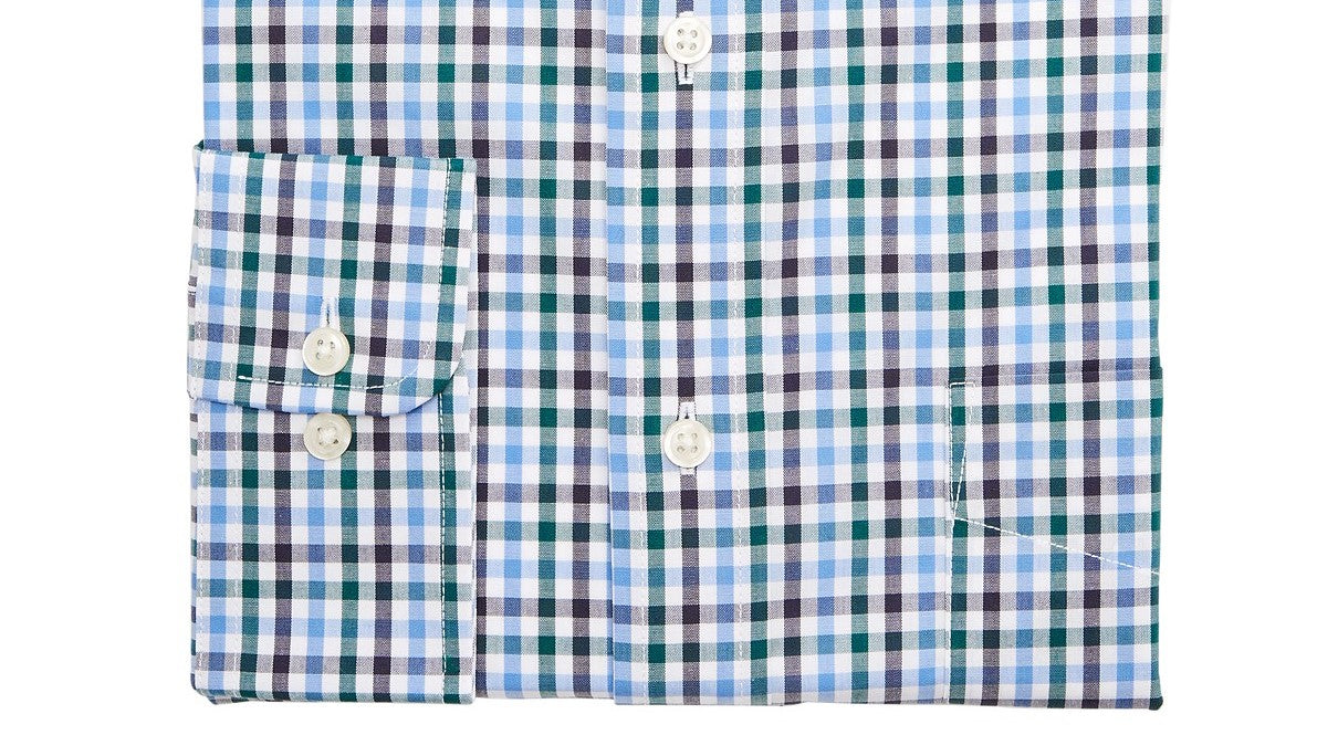 Club Room Men's Classic Fit Stretch Wrinkle-Resistant Gingham Dress Shirt Navy Size 16-32-33