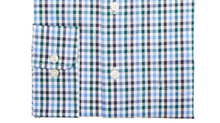 Club Room Men's Classic Fit Stretch Wrinkle-Resistant Gingham Dress Shirt Navy Size 16-32-33