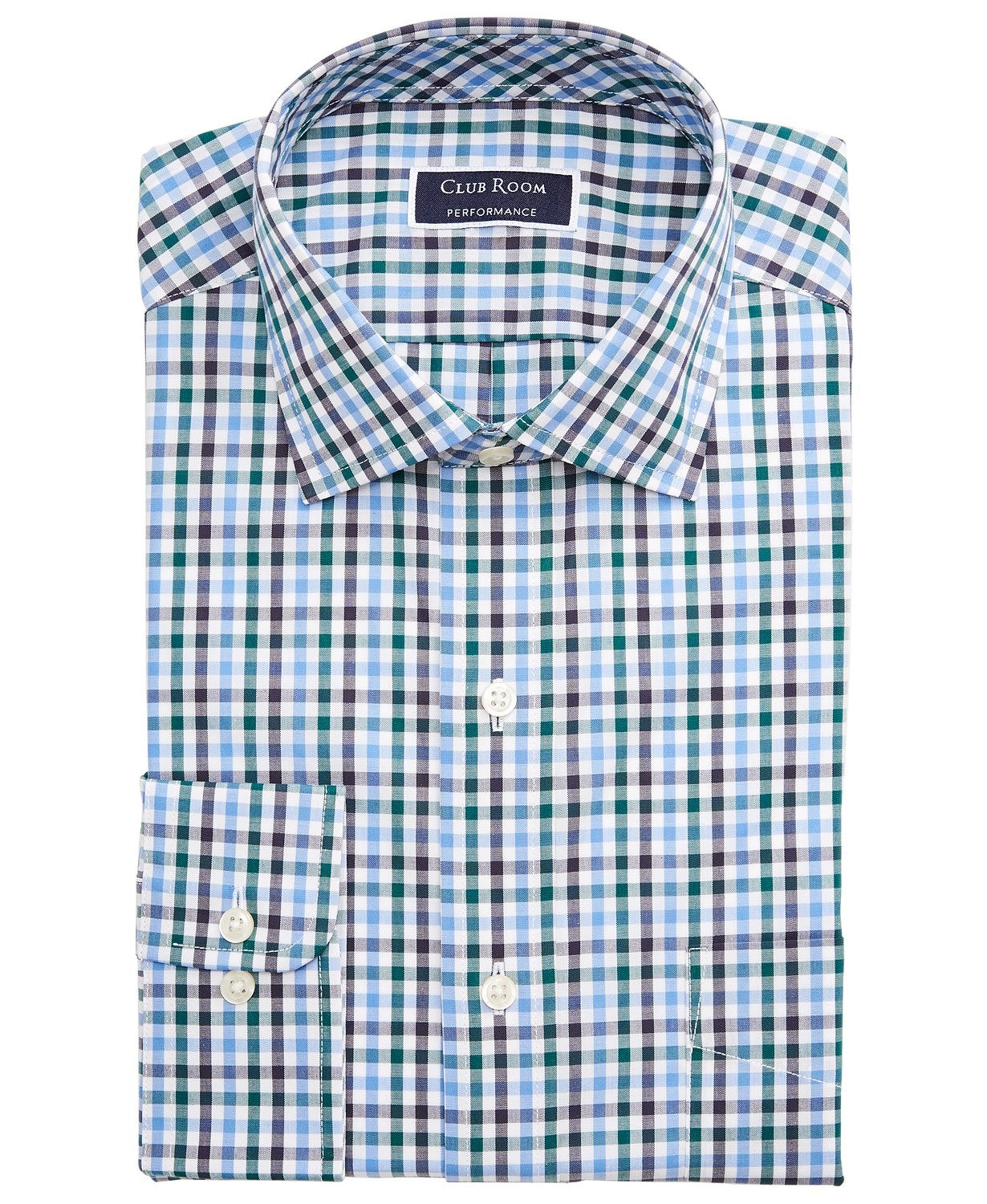 Club Room Men's Regular-Fit Stretch Wrinkle-Resistant Gingham Dress Shirt Navy Size 17-32-33