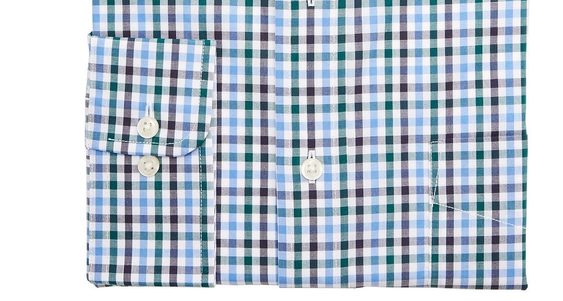 Club Room Men's Regular-Fit Stretch Wrinkle-Resistant Gingham Dress Shirt Navy Size 17-32-33