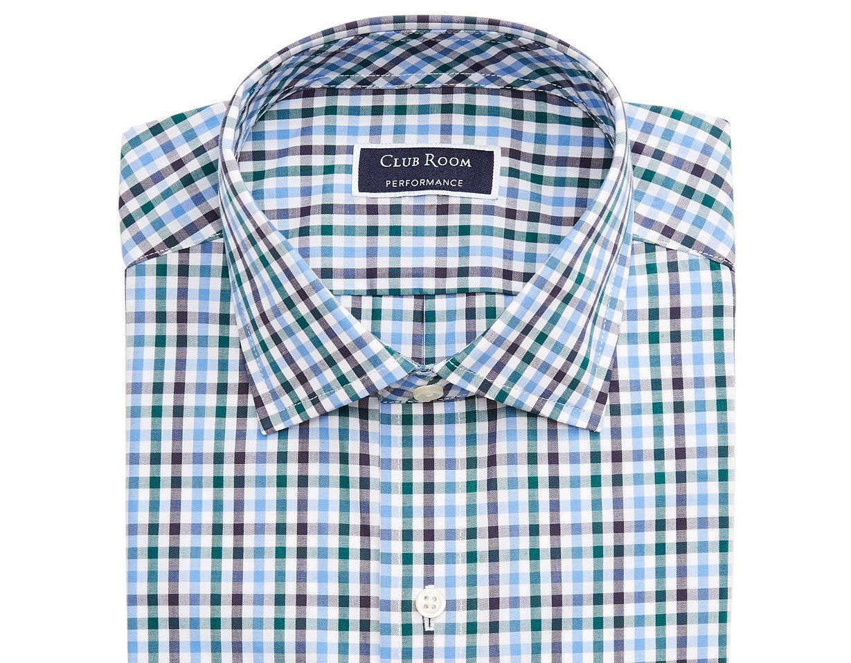 Club Room Men's Classic/Regular-Fit Stretch Wrinkle-Resistant Gingham Dress Shirt Navy Size 34-35