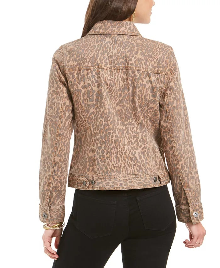 Style & Co Women's Leopard-Print Demin Jacket  Yellow Size Small
