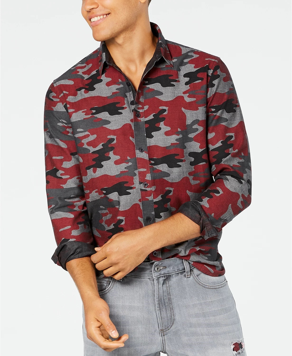 American Rag Men's Camo Shirt Red Size Medium