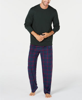 Club Room Men's Plaid Fleece Pajama Set Navy / Red/ Green Size Small