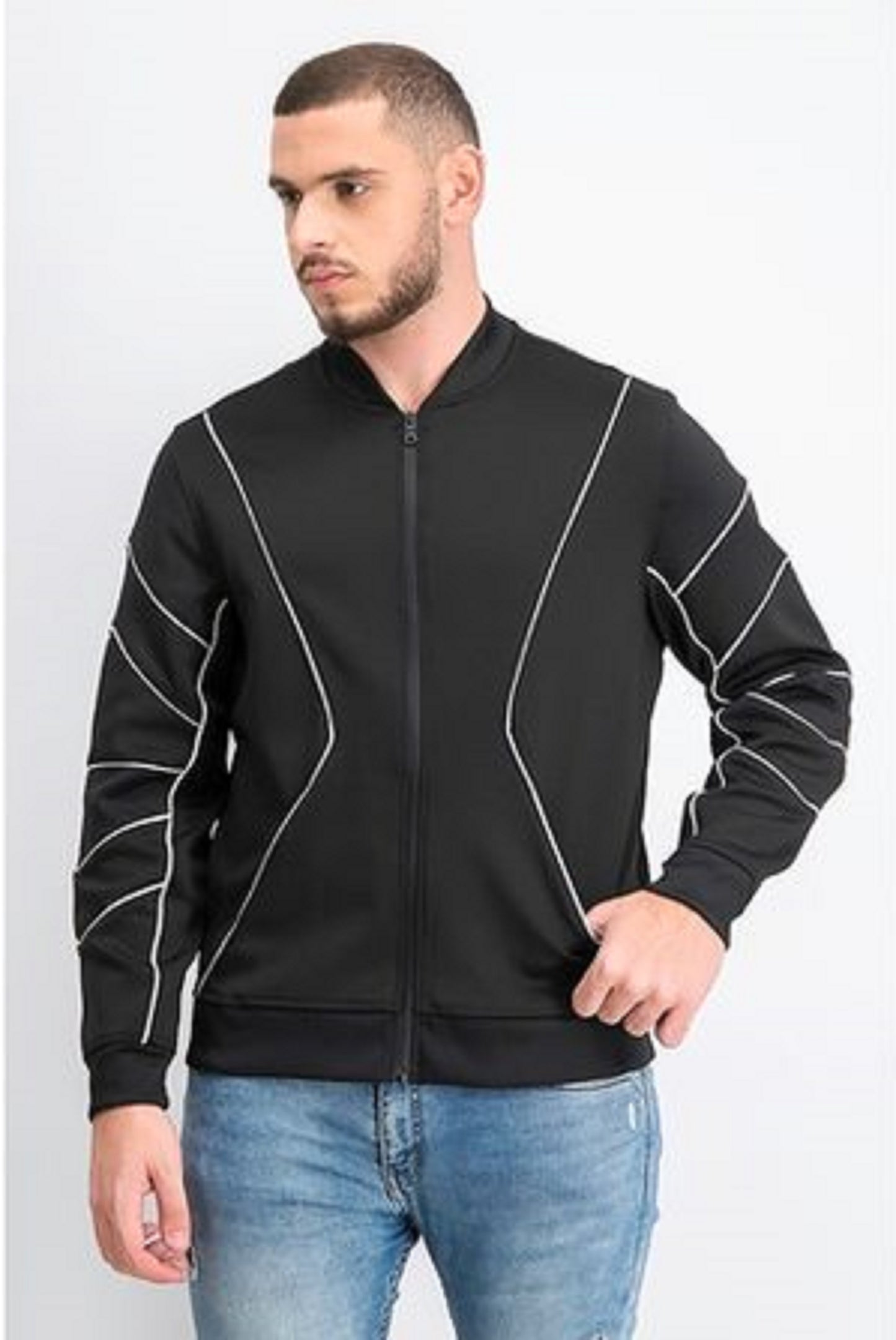 INC International Concepts Men's Piped Zip-Front Knit Jacket Black Size Small