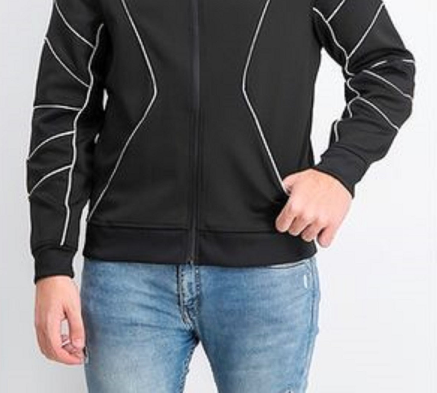 INC International Concepts Men's Piped Zip-Front Knit Jacket Black Size Small