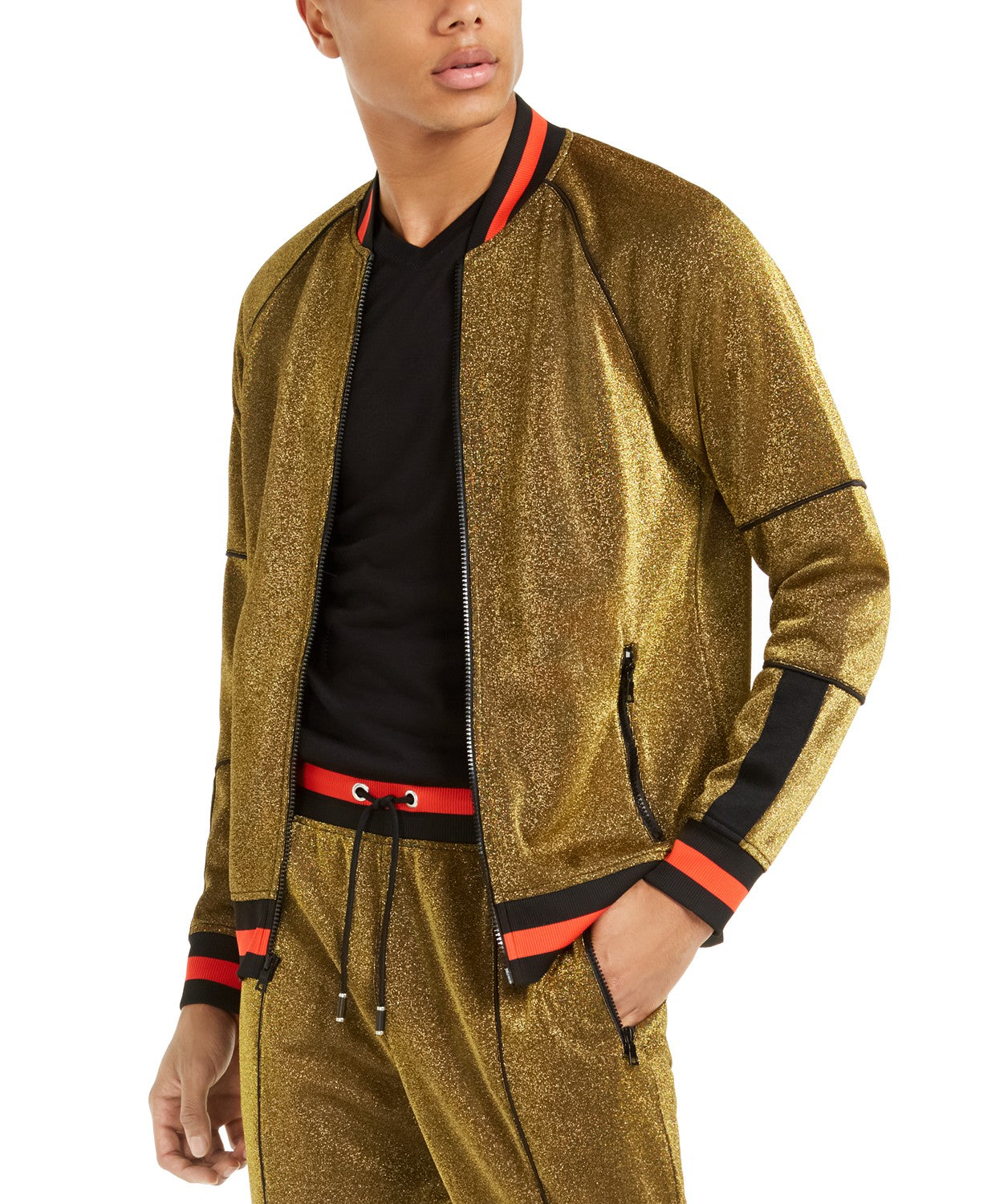 INC International Concepts Men's Disco Track Jacket Gold Size 4XLT
