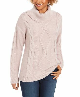 Charter Club Women's Cowl-Neck Cable-Knit Glitter Sweater pink Size XX-Large