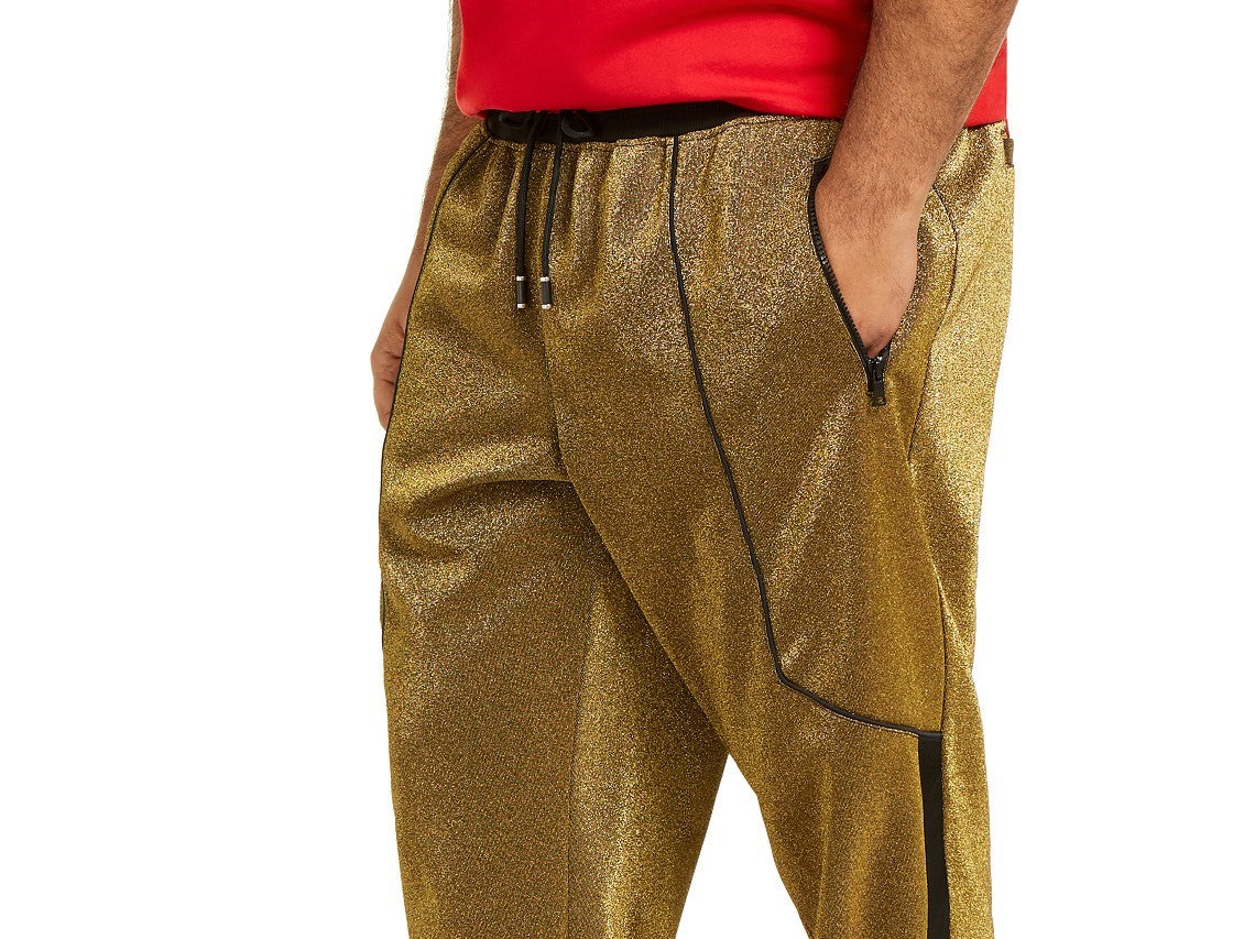 INC International Concepts Men's Big & Tall Metallic Jogger Pants Yellow Size XX Large