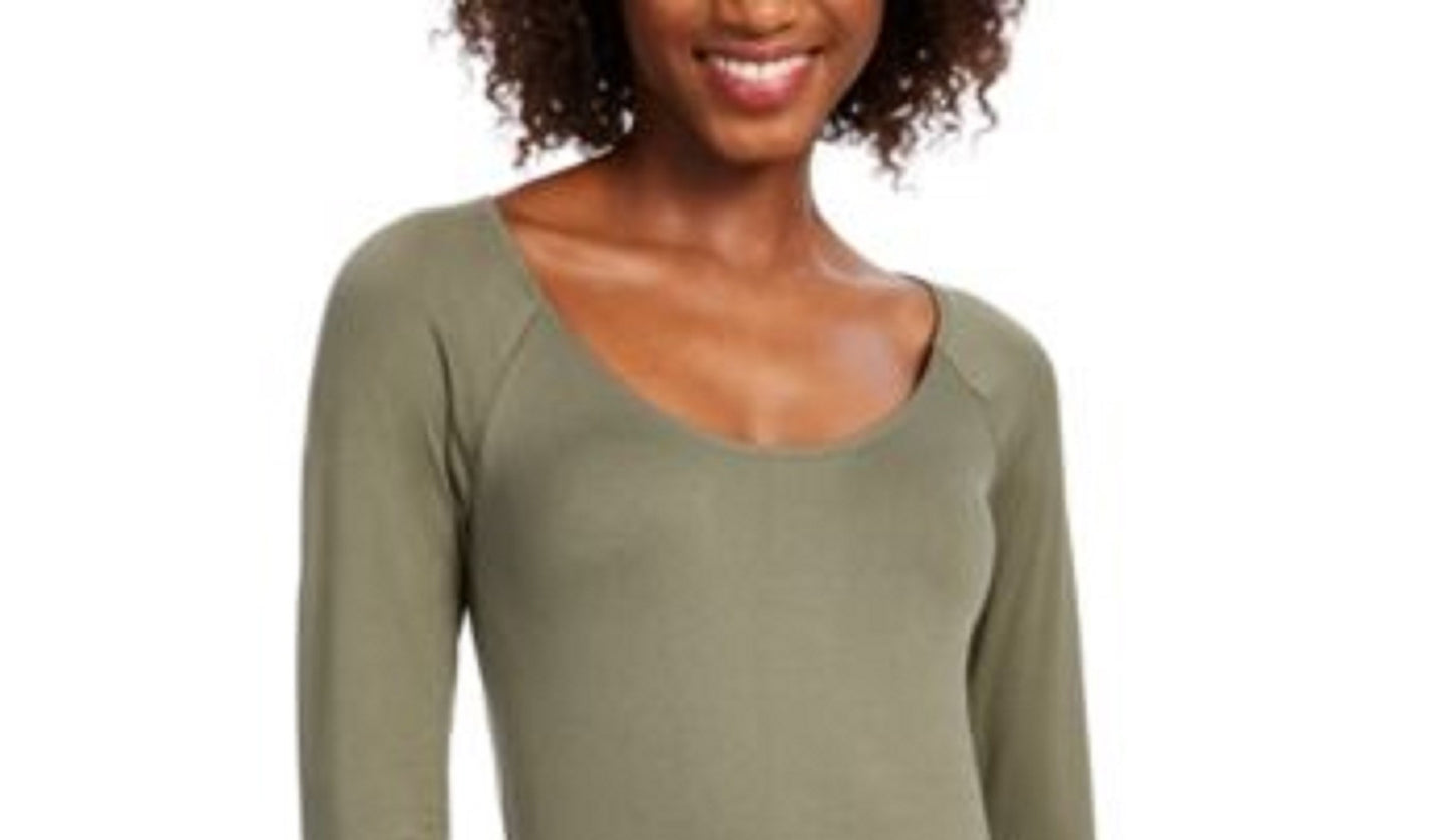 Bar III Women's Scoop Neckline Bodysuit Green Size Medium