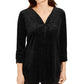 JM  Collection Women's Printed Velvet Zipper-Trim Top Black Size Large