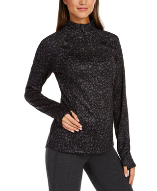 Ideology Women's Printed Quarter-Zip  Black Size Extra Small