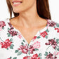 Karen Scott Women's Petite Floral-Print Henley Top White Size Petite