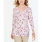 Karen Scott Women's Floral Print Henley Top White Size S/M