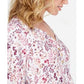 Karen Scott Women's Floral Print Henley Top White Size S/M