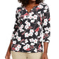 Karen Scott Women's Petite Glitter Floral-Print Top Red Size Petite Small