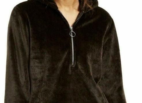 Ideology Women's Faux-Fur Quarter-Zip Hoodie Black Size Small