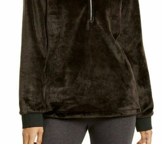 Ideology Women's Faux-Fur Quarter-Zip Hoodie Black Size Small