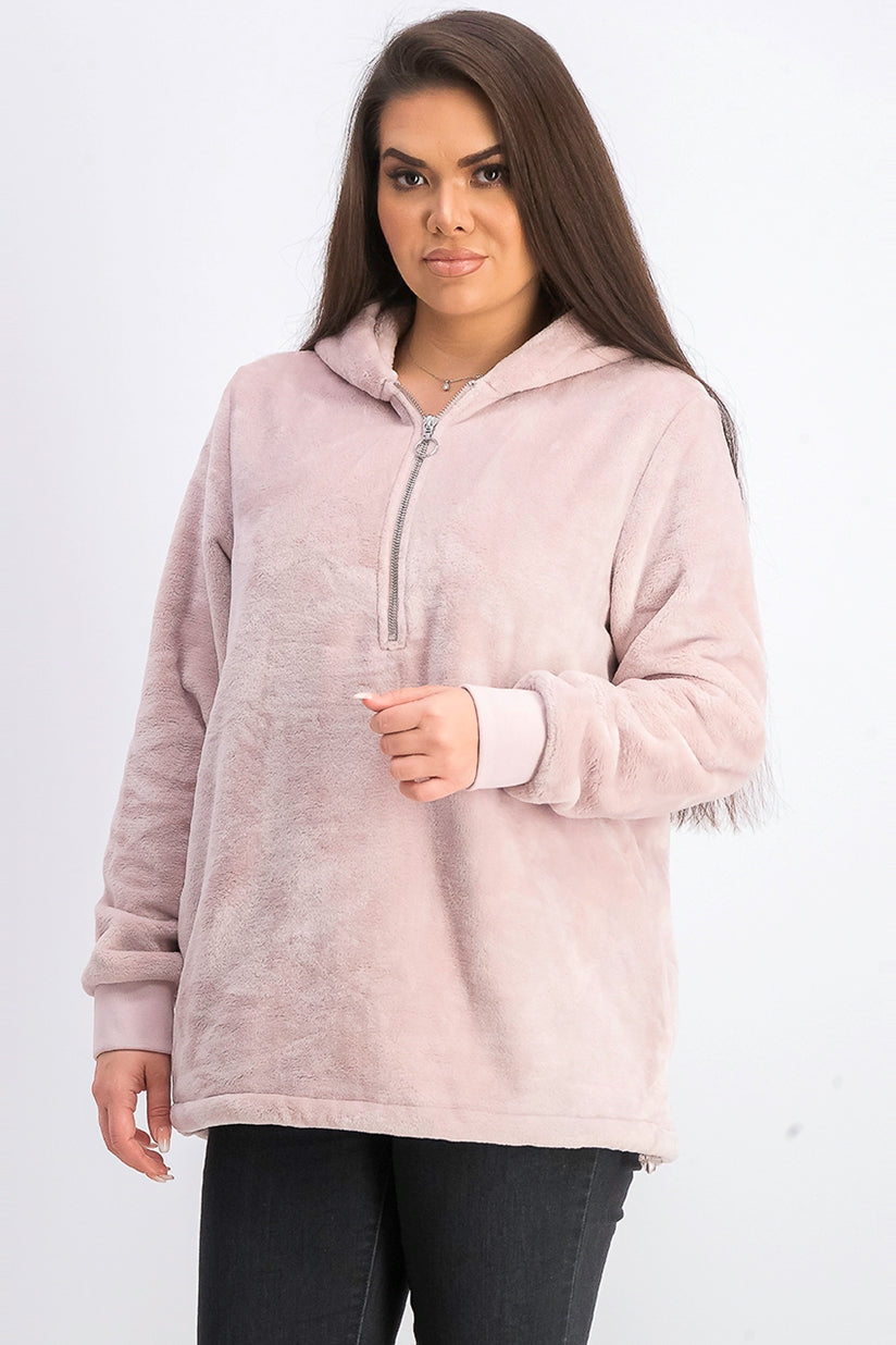 Ideology Women's Faux-Fur Quarter-Zip Hoodie Pink Size X-Small