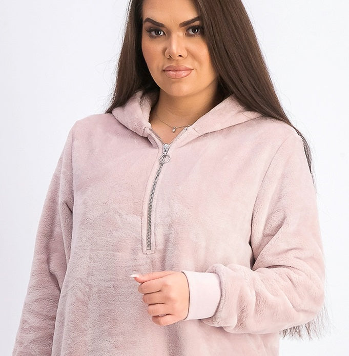Ideology Women's Faux-Fur Quarter-Zip Hoodie Pink Size X-Small