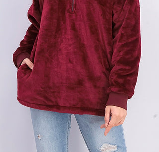 Ideology Women's Faux-Fur Quarter-Zip Hoodie Red Size Small