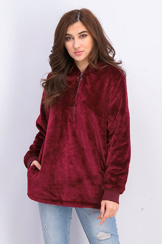 Ideology Women's Faux-Fur Quarter-Zip Hoodie Red Size X-Small