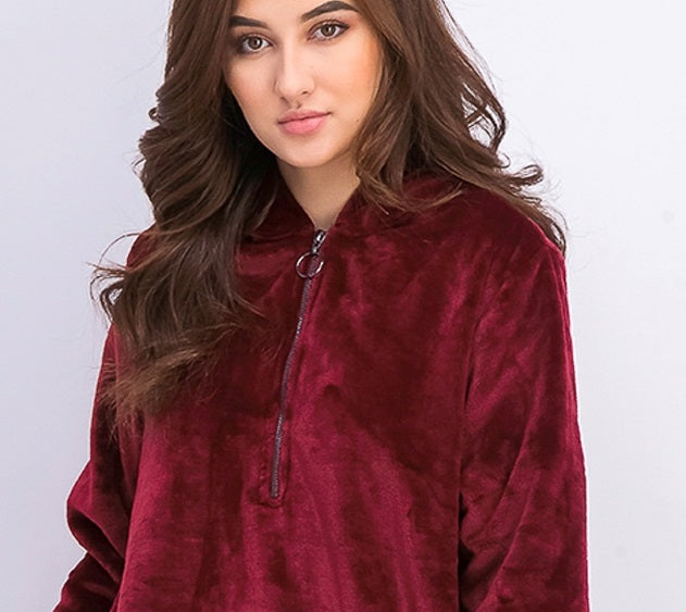 Ideology Women's Faux-Fur Quarter-Zip Hoodie Red Size X-Small