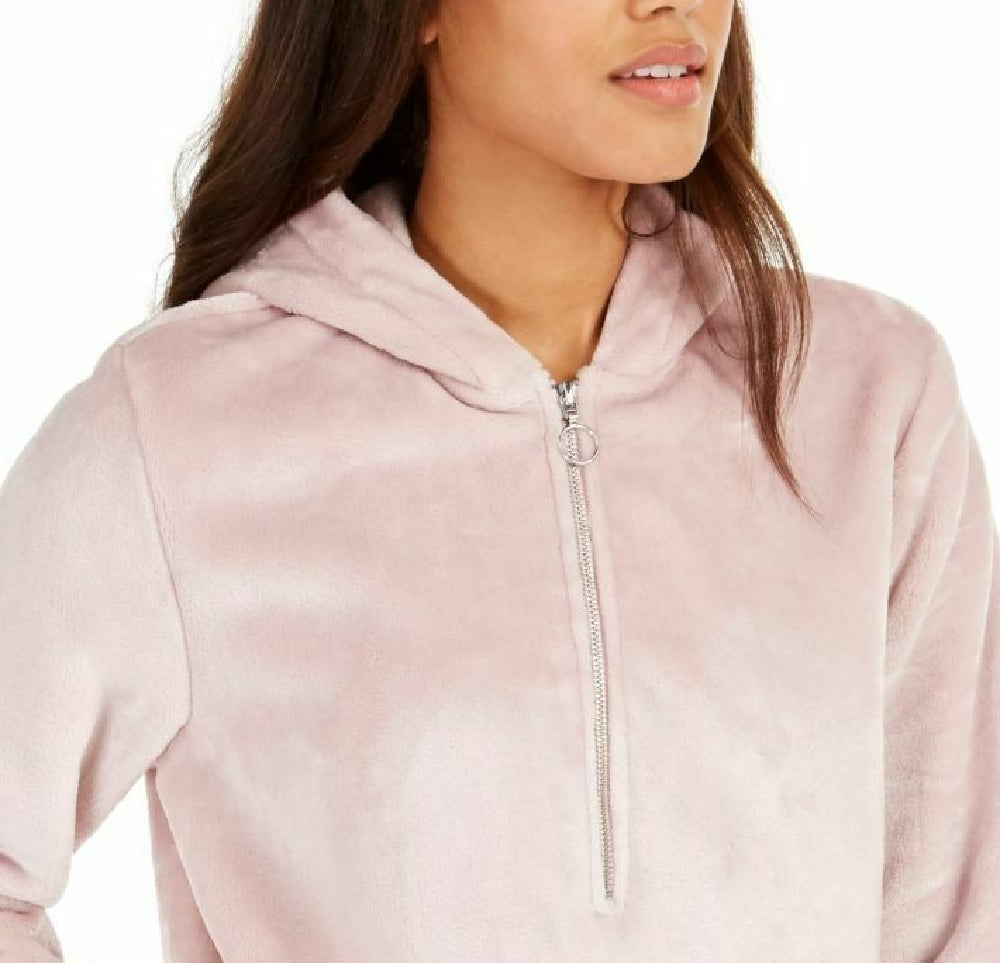 Ideology Women's Faux-Fur Quarter-Zip Hoodie Pink Size Small