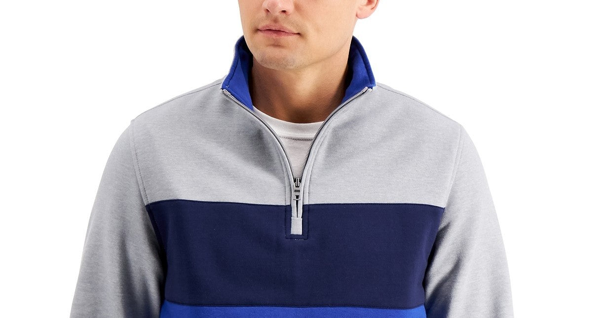 Club Room Men's Colorblocked 1/4-Zip Fleece Sweatshirt Blue Size Large