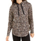 Ideology Women's Leopard Round-Hem Hoodie Beige Khaki Size X-Small