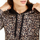Ideology Women's Leopard Round-Hem Hoodie Beige Khaki Size X-Small