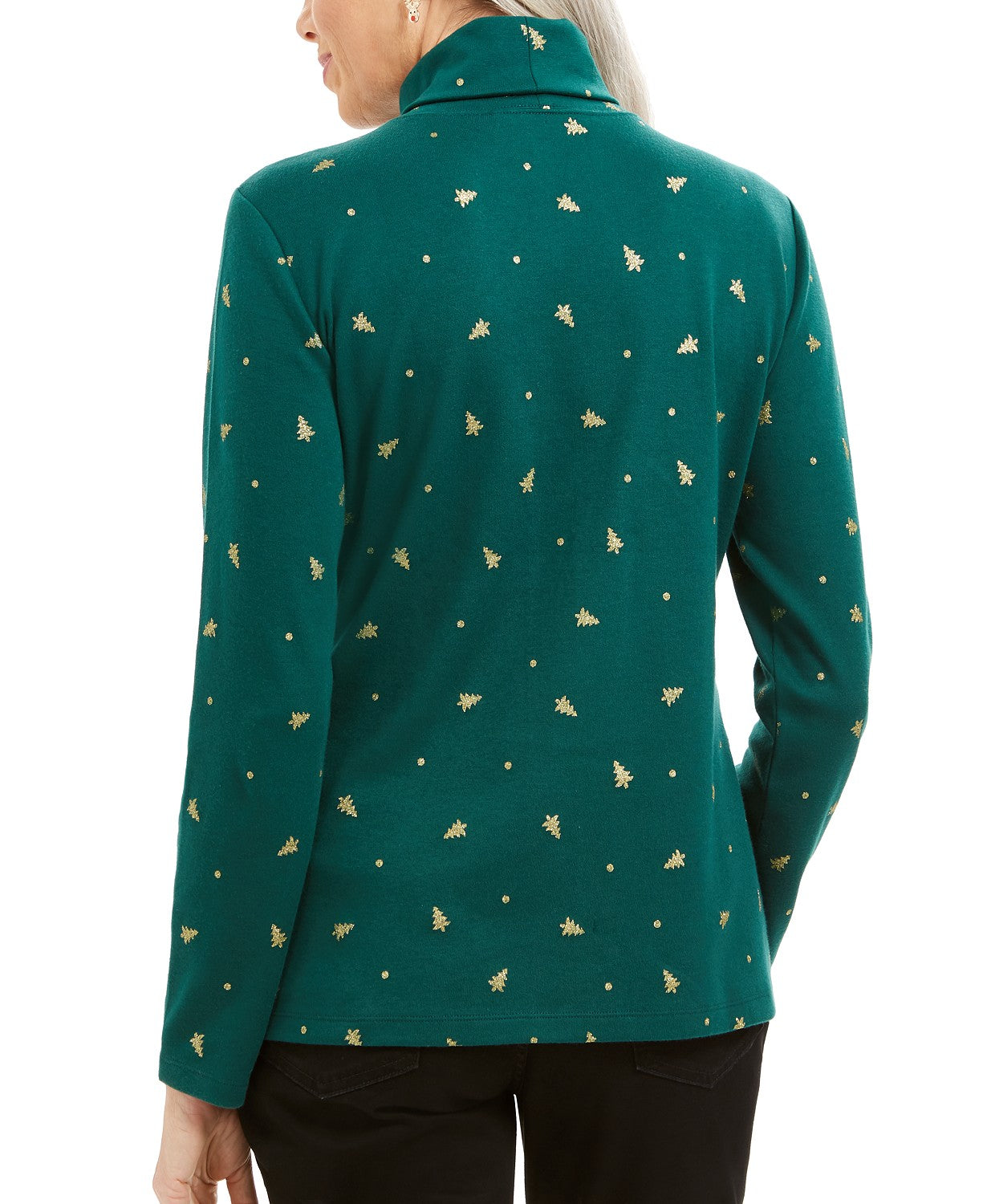 Karen Scott Women's Tree Printed Turtleneck Top Green Size Extra Large