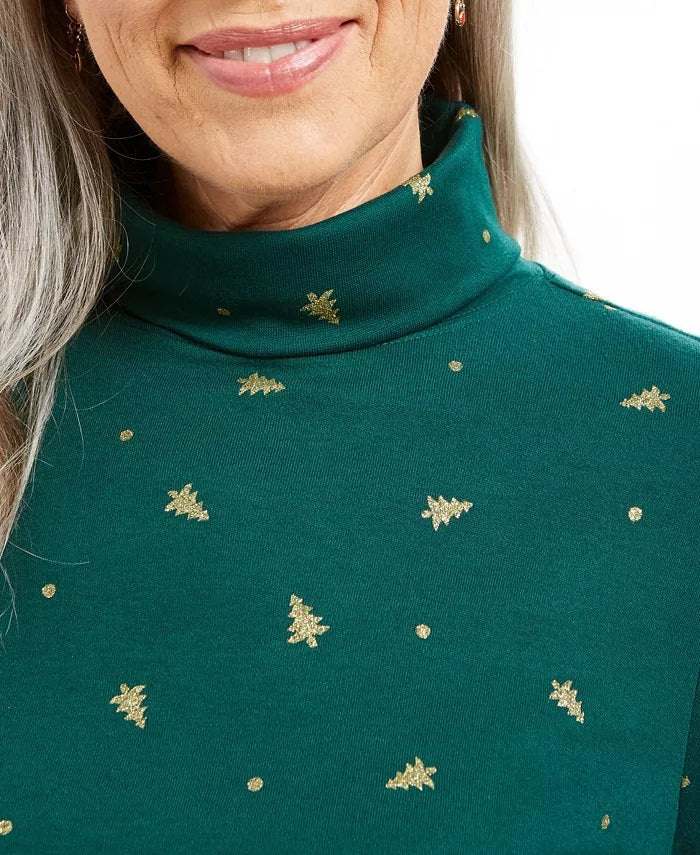 Karen Scott Women's Tree Printed Turtleneck Top Green Size Extra Large