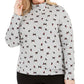 Karen Scott Women's Plus Size Cat-Print Mock-Neck Top Gray Size Extra Large