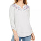 Style & Co Women's Embroidered Top Grey Size Medium