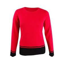 Karen Scott Women's Colorblocked-Hem Sweater Bright Red Size X-Small