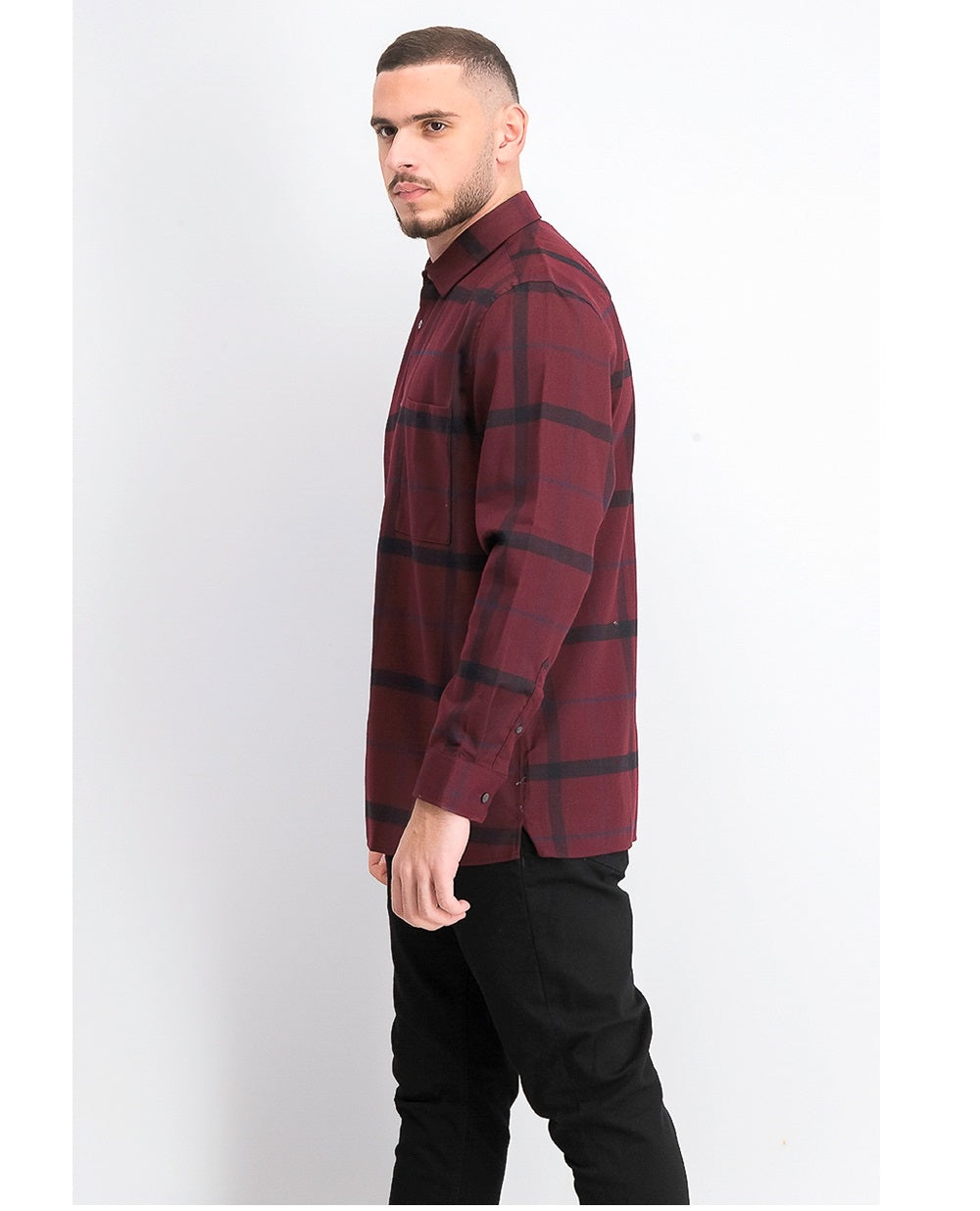 Alfani Men's Classic-Fit Brushed Plaid Shirt Port Size Small