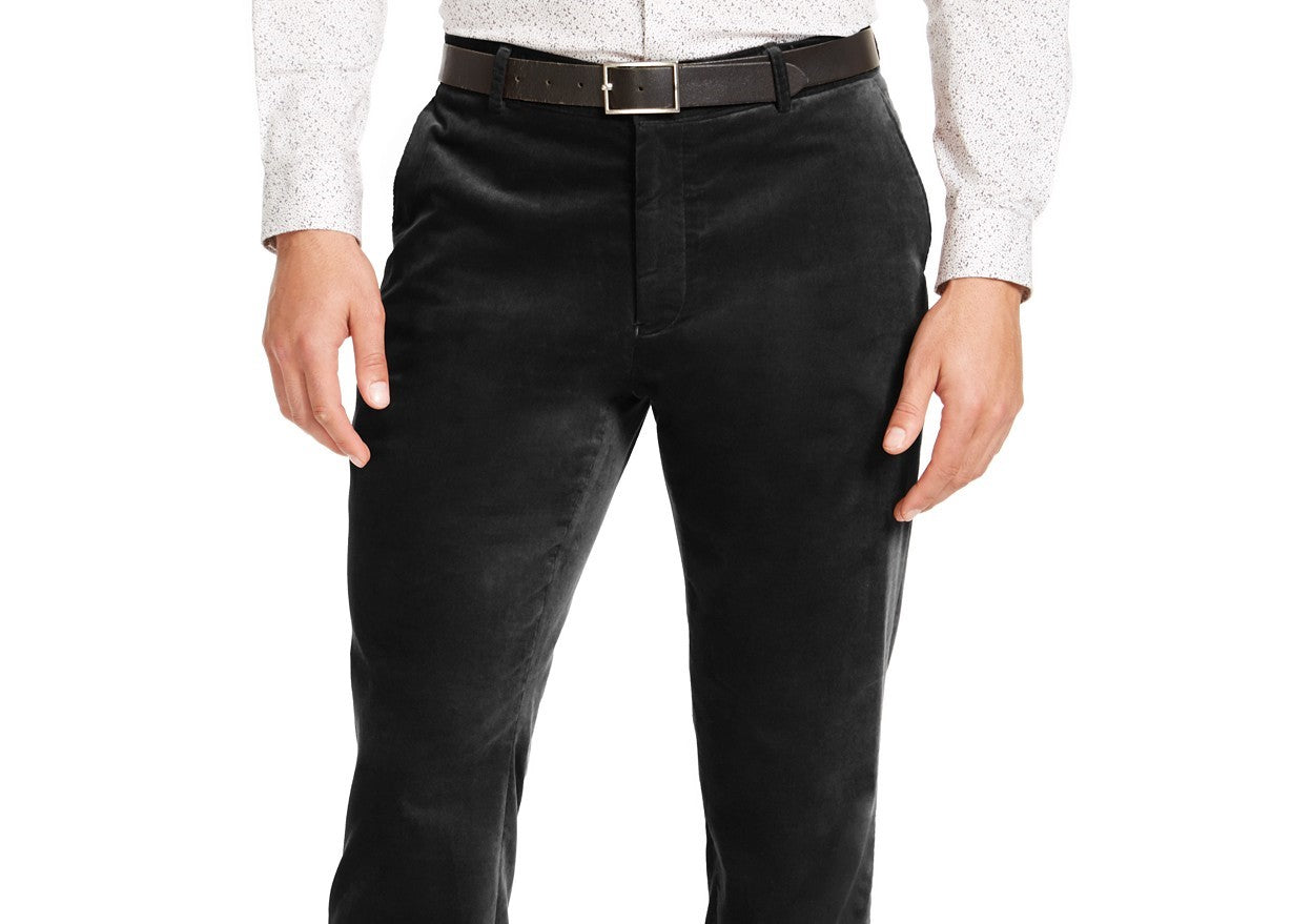 INC International Concepts Men's Big & Tall Slim-Fit Velvet Pants Black Size 52B