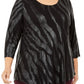 JM Collection Women's Plus Size Scoop-Neck Printed Top  Black Size Extra Large