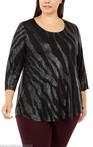 JM Collection Women's Plus Size Scoop-Neck Printed Top  Black Size Extra Large