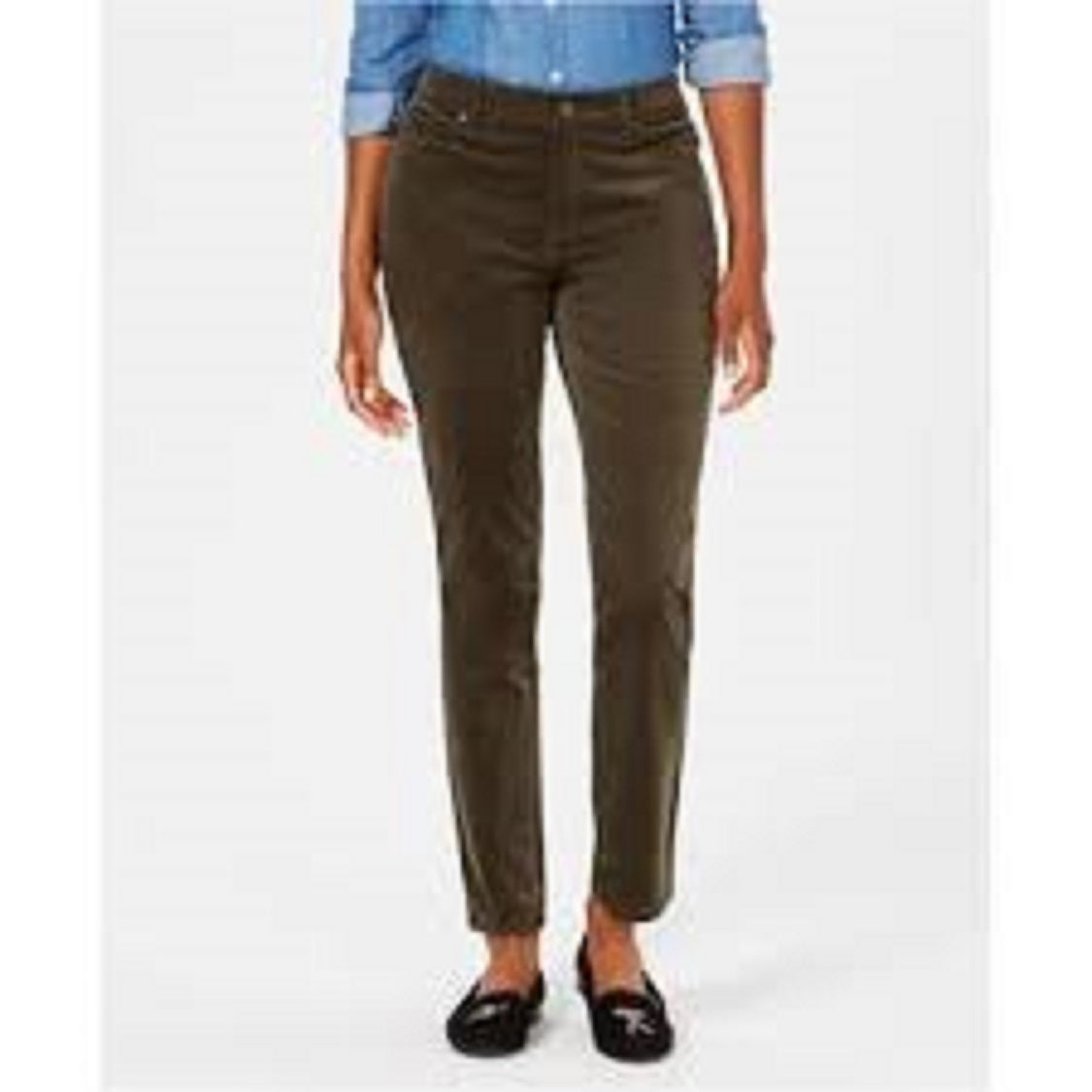 Charter Club Women's Lexington Corduroy Tummy-Control Pants Dark Green Size 18