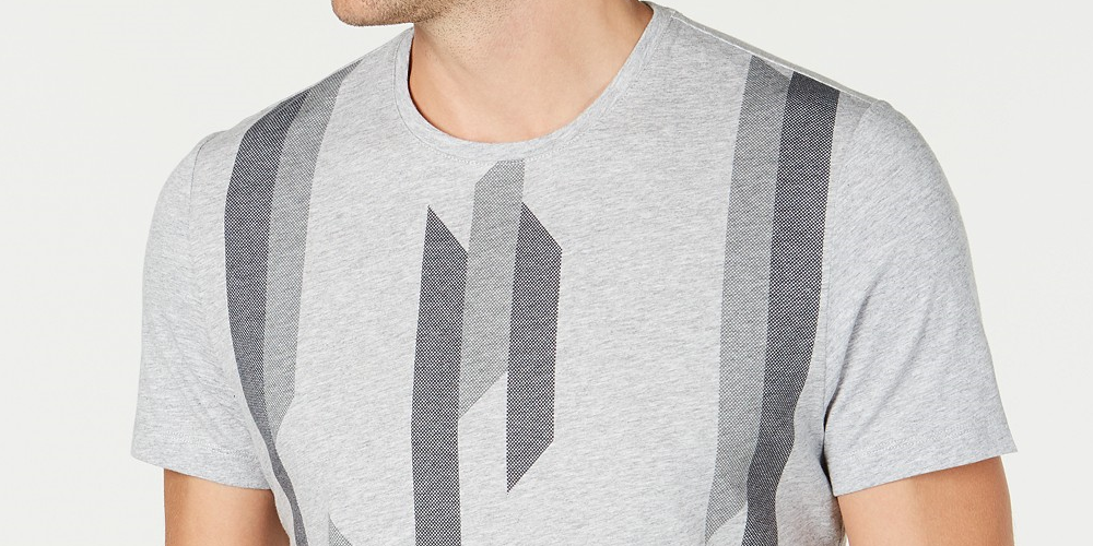 Alfani Men's Bar Graphic Intarsia T-Shirt Dark Gray Size Large