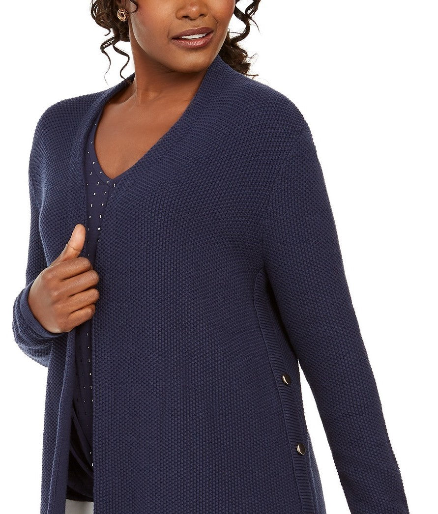 JM Collection Women's Cotton Side-Button Open-Front Cardigan Blue Size Medium